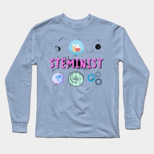 Steminist Women's Science Technology Engineering Maths STEM Stemanist Black Background Long Sleeve T-Shirt